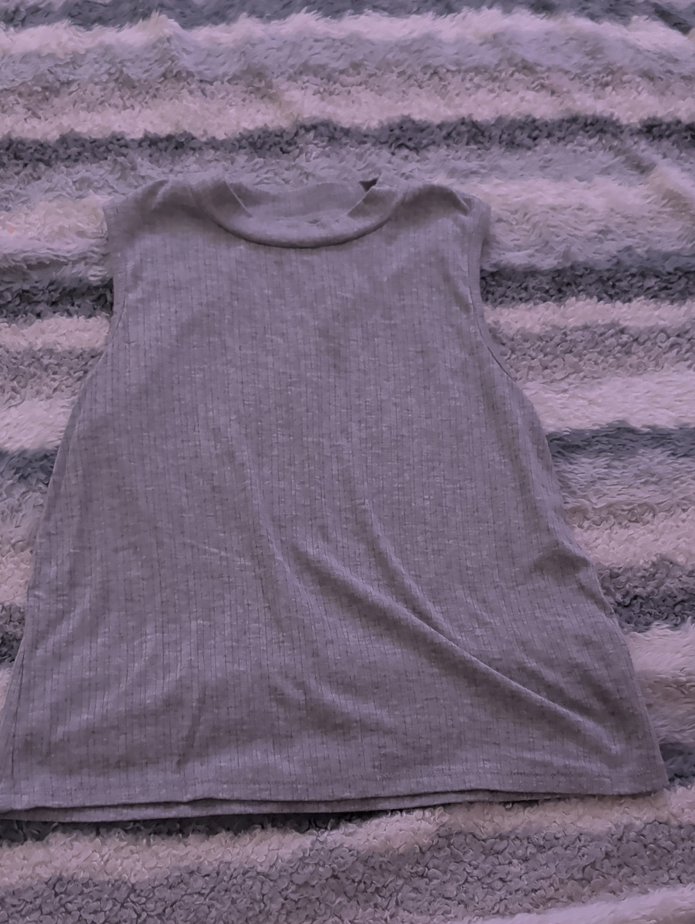 Ribbed Mock Neck Sleeveless Tank - Light Gray